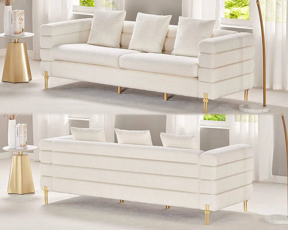 White Oversized 3 Seater Bouclé Sofa D693