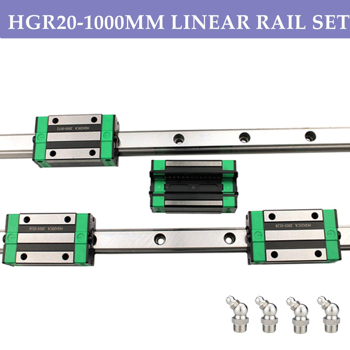 Linear Rail 2X HGR20-1000mm Slide Guideway + 4X HGH20CA Bearing Block Carriage for DIY CNC M2714