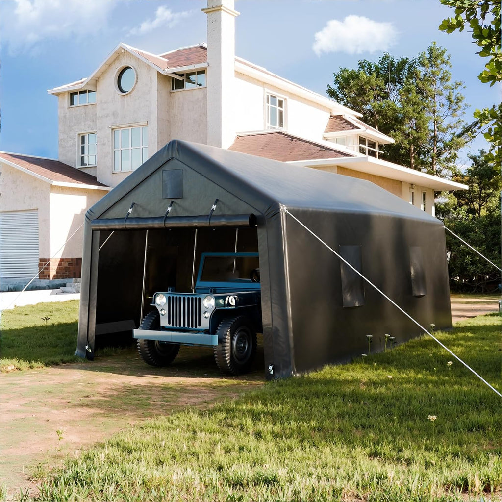 12x20ft All-Steel Metal Frame Carport with Windows R430