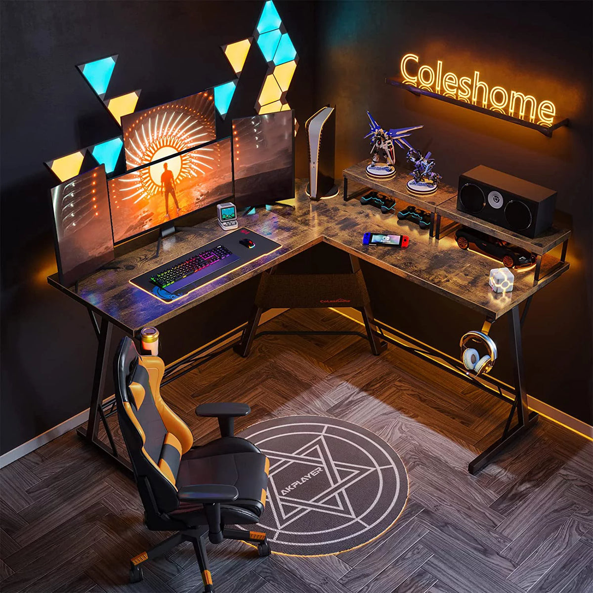 L Shaped Gaming Desk with 2 Monitor Stands U8236