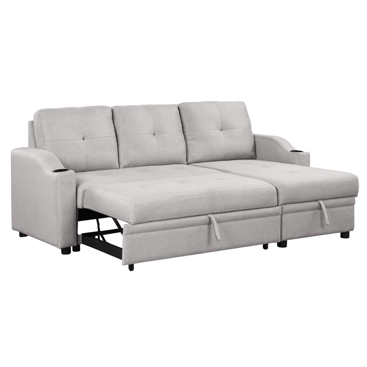 Gray Velvet L-Shape Sectional Sofa with Pull-Out Sleeper S1574