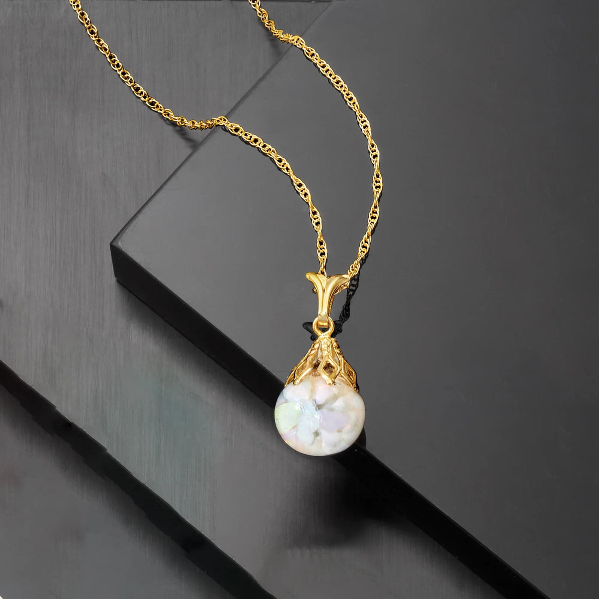Floating Opal Pendant Necklace in 14kt Yellow Gold J4677