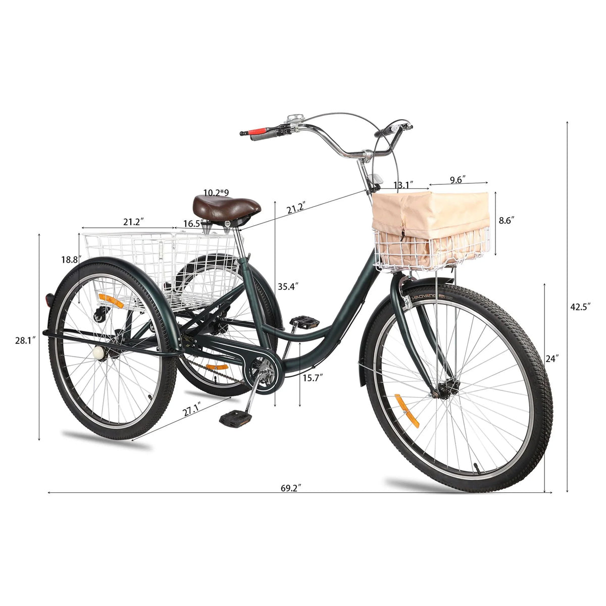 24 Inch Single Speed Adult Tricycle 3 Wheels Cruiser Bike with Removable Wheeled Basket L9180