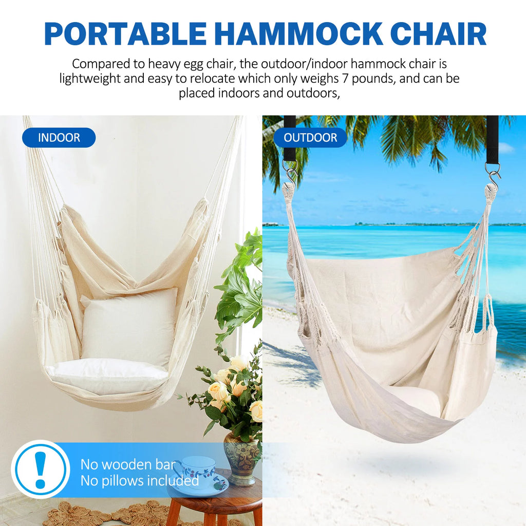 Hanging Rope Hammock Swing Chair with Pocket J92864