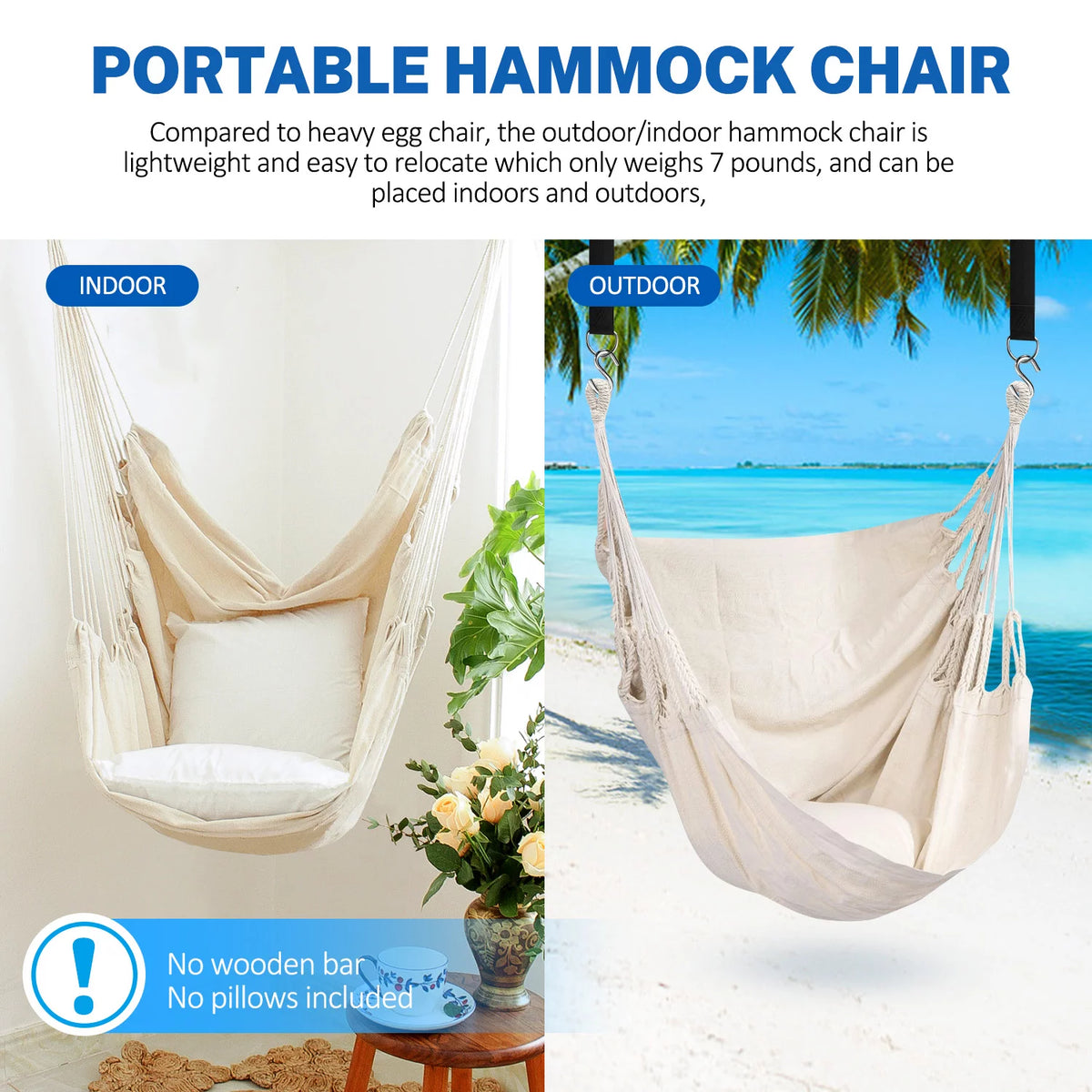 Hanging Rope Hammock Swing Chair with Pocket J92864