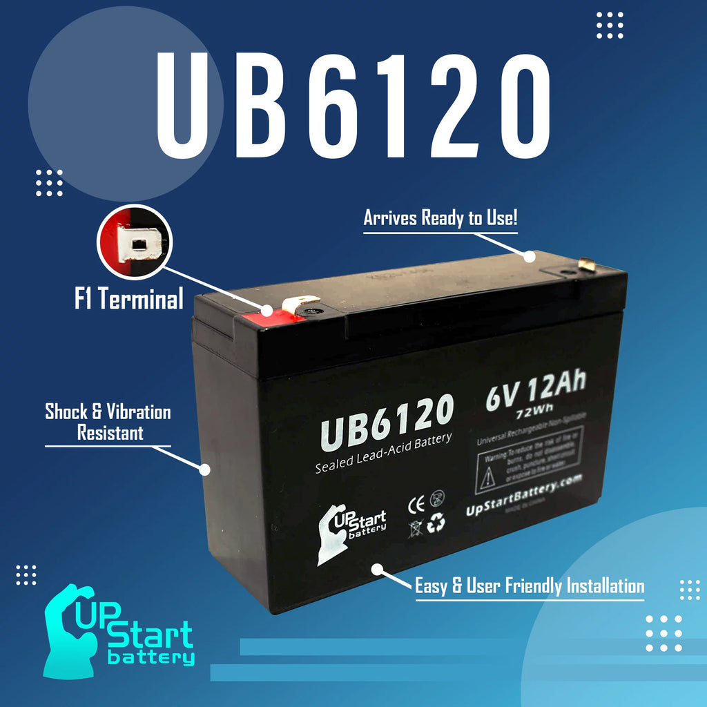 6V 12Ah Sealed Lead Acid Battery with F1 to F2 Terminal Adapters K1055