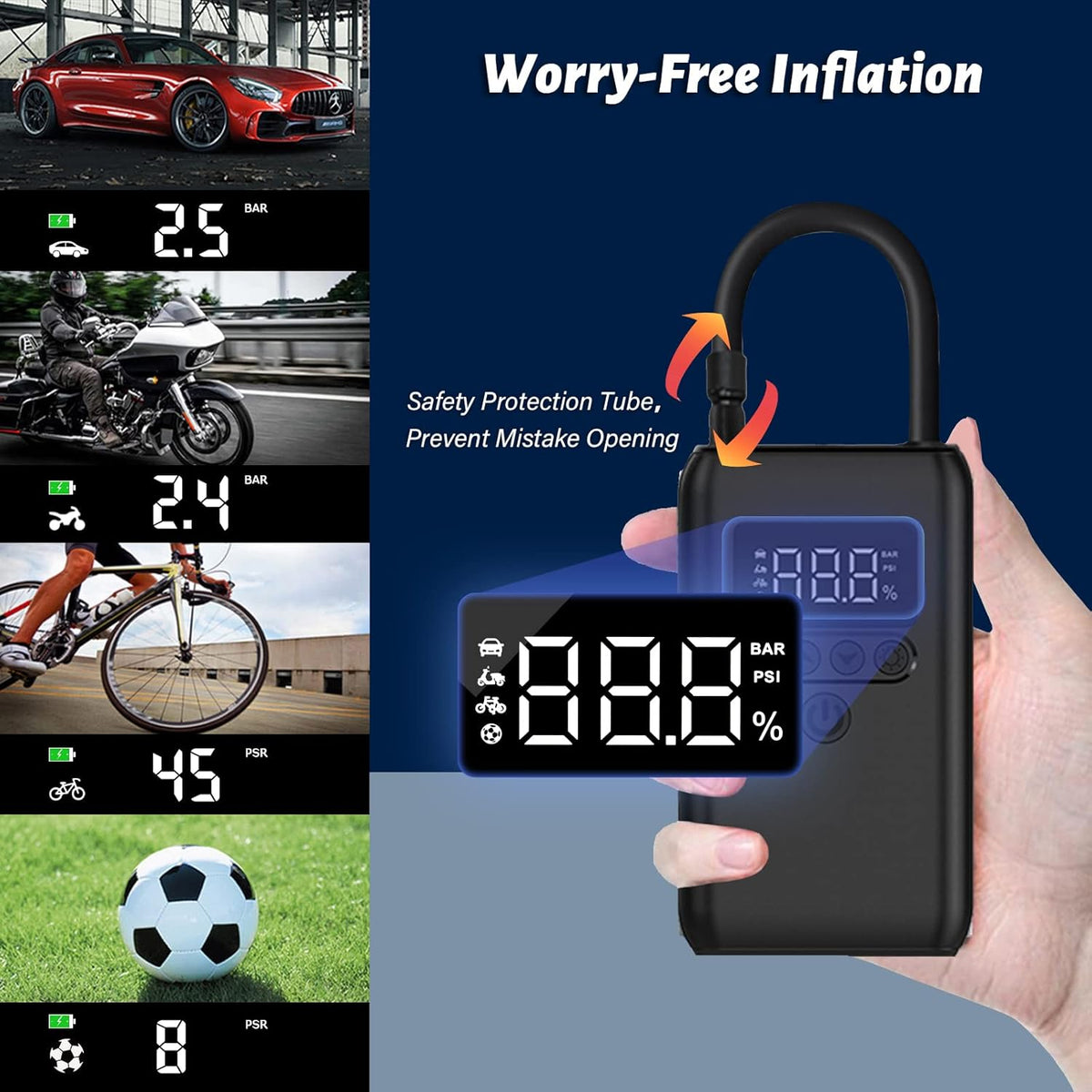Portable 12V DC Electric Air Compressor Tire Pump Inflator with Pressure Gauge LED Light V433