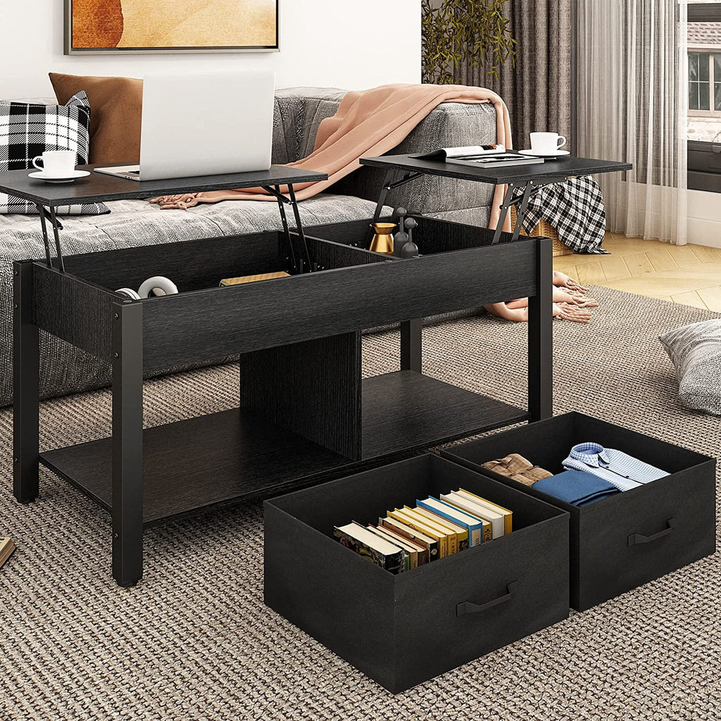 Lift Top Coffee Table with 2 Drawers and Open Side Shelf V278