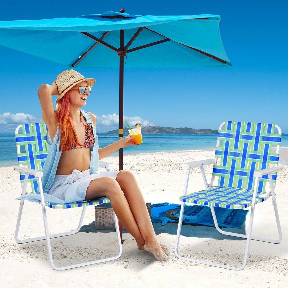 6 Pcs Folding Beach Chair Camping Lawn Chair Blue N73231