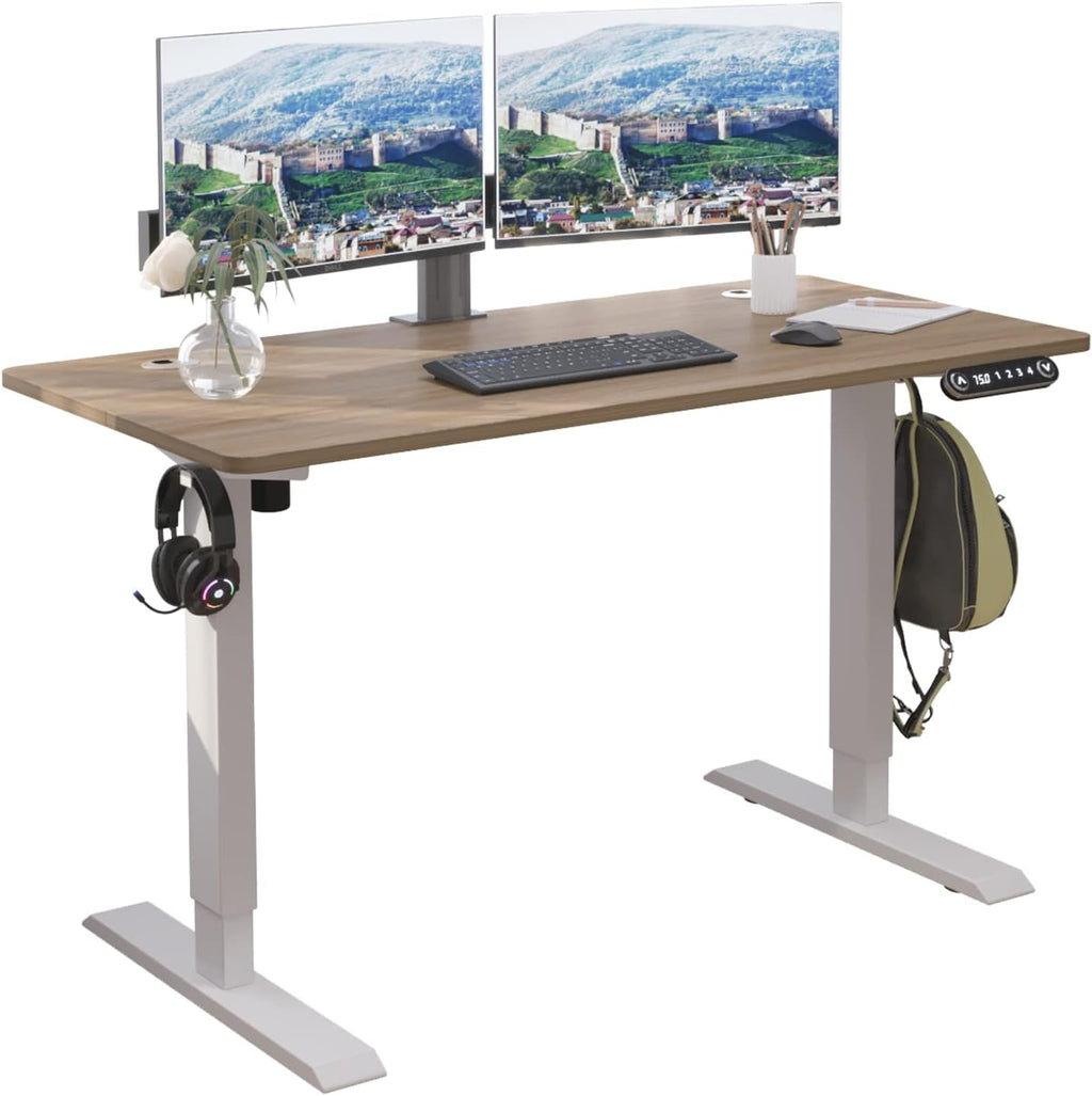 Black Frame Rustic Brown Top Electric Standing Desk with Splice Board E77318