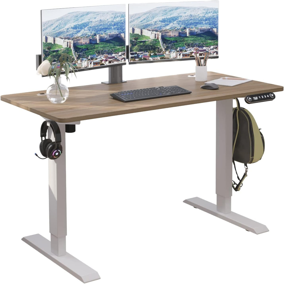 Black Frame Rustic Brown Top Electric Standing Desk with Splice Board E77318