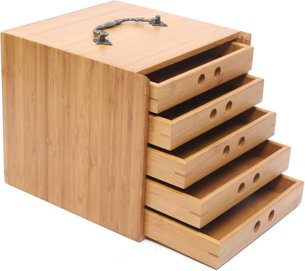 Bamboo Tea Storage Box Chest Drawer Display Cabinet Organizer X248683