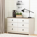White and Weathered Oak 6 Drawer Double Dresser Z56218