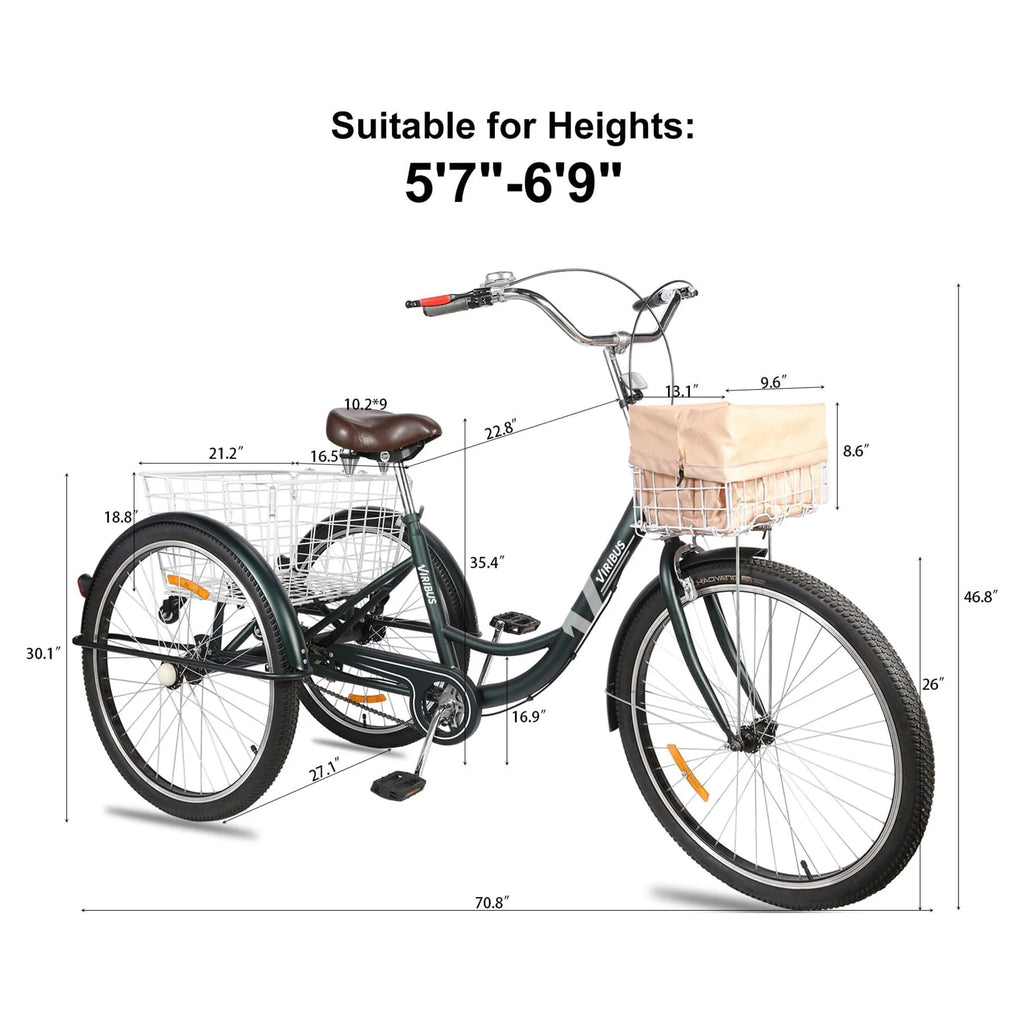 24 Inch Single Speed Adult Tricycle 3 Wheels Cruiser Bike with Removable Wheeled Basket L9180
