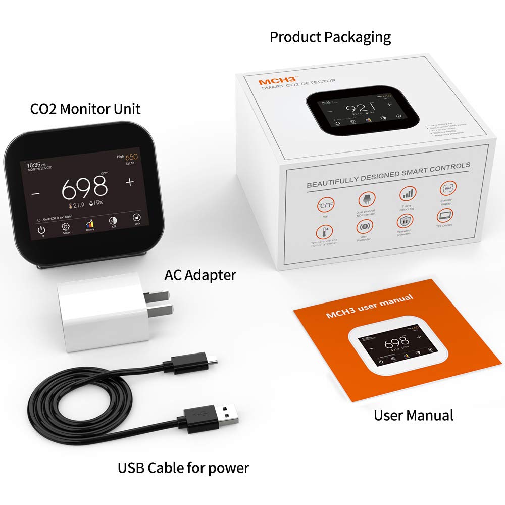 Indoor CO2 Meter Temperature Humidity Air Quality Monitor Black N888841