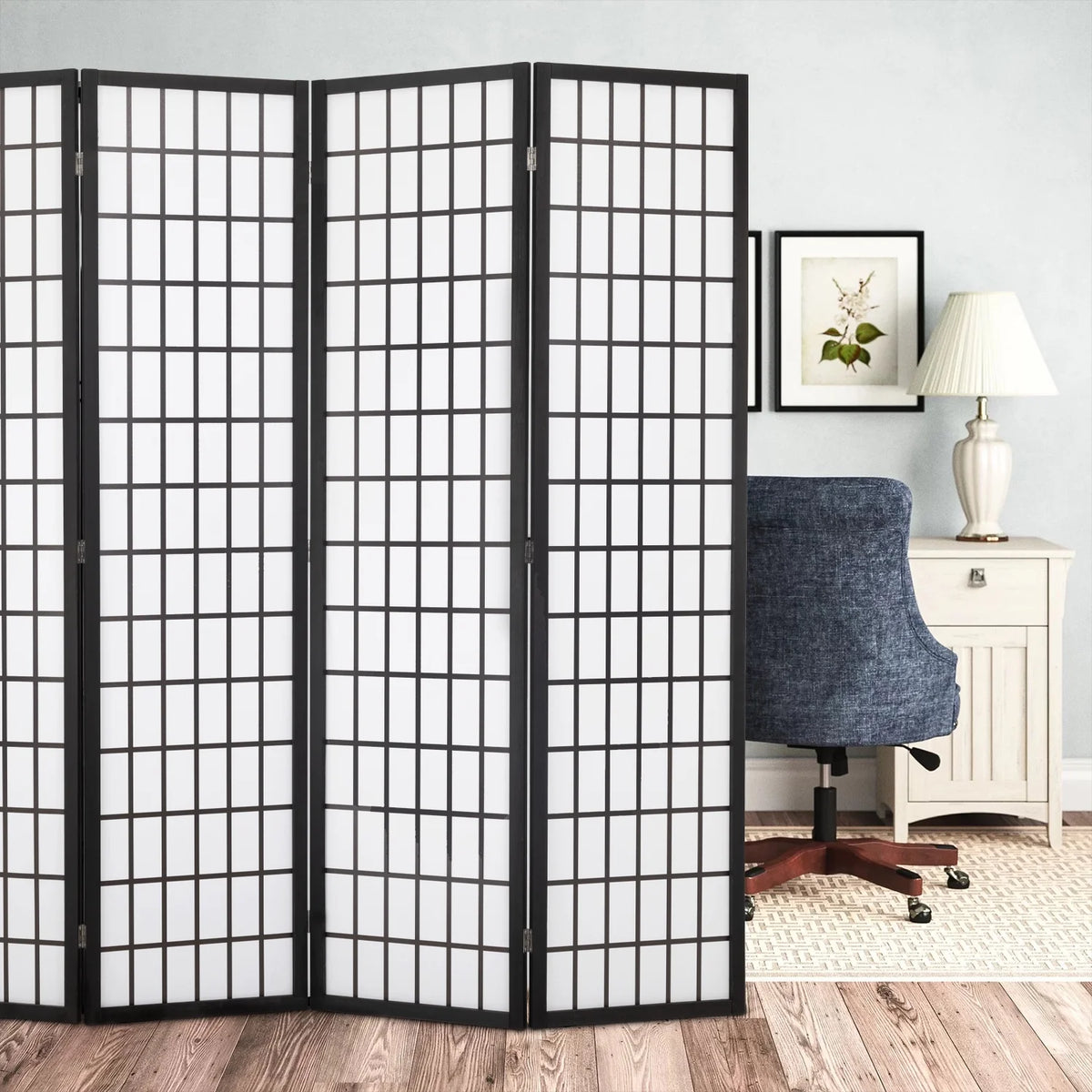 White 4 Panel Wood Room Divider F927926