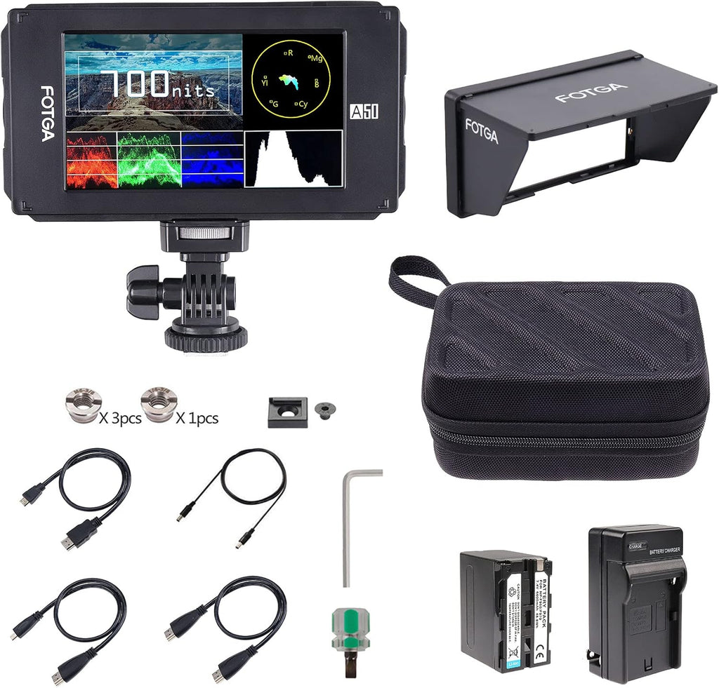 5inch Touchscreen Camera Field Monitor with Battery Charger Carry Case I44792