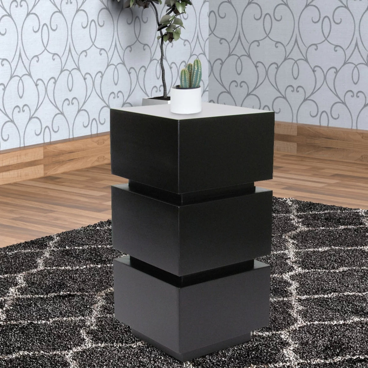 Antique Black Wooden Pedestal Stand Z856358