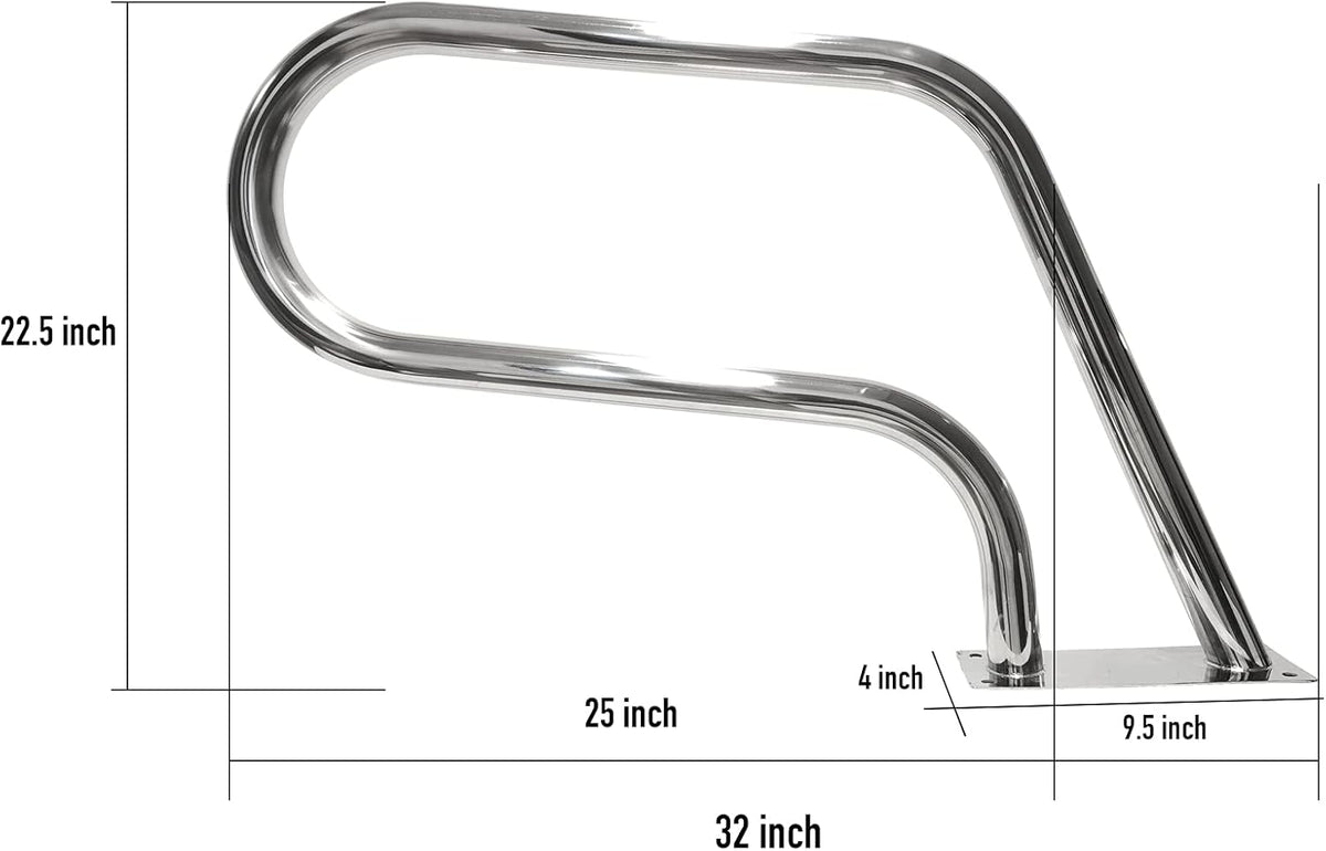 Pool Handrail 32x22.5 304 Stainless Steel with Base Plate Silver S7188