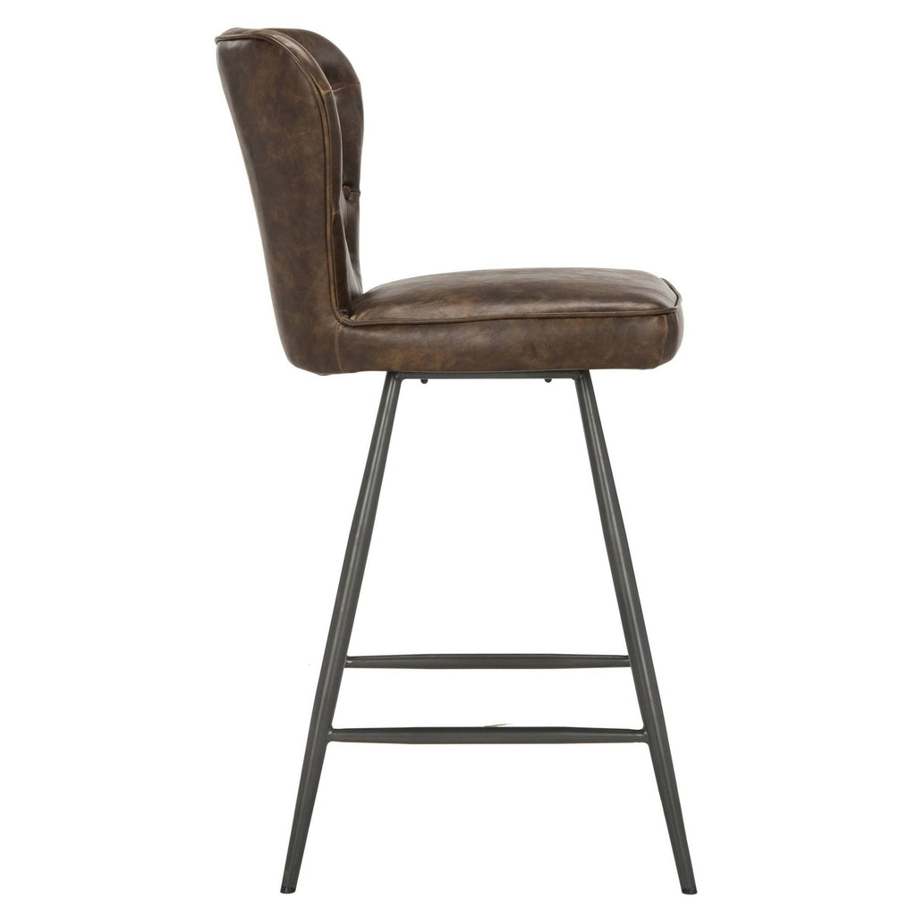 Leather Tufted Swivel Counter Stool in Brown - Set of 2 P628