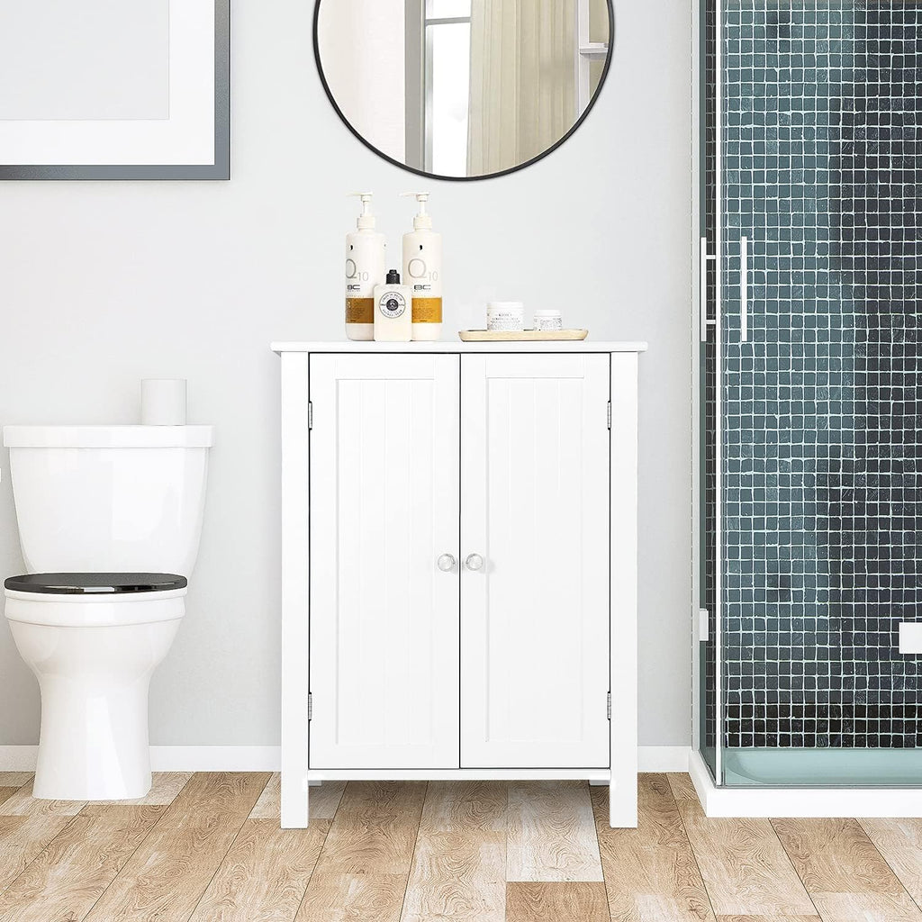 White Bathroom Floor Storage Cabinet with Adjustable Shelf K11803