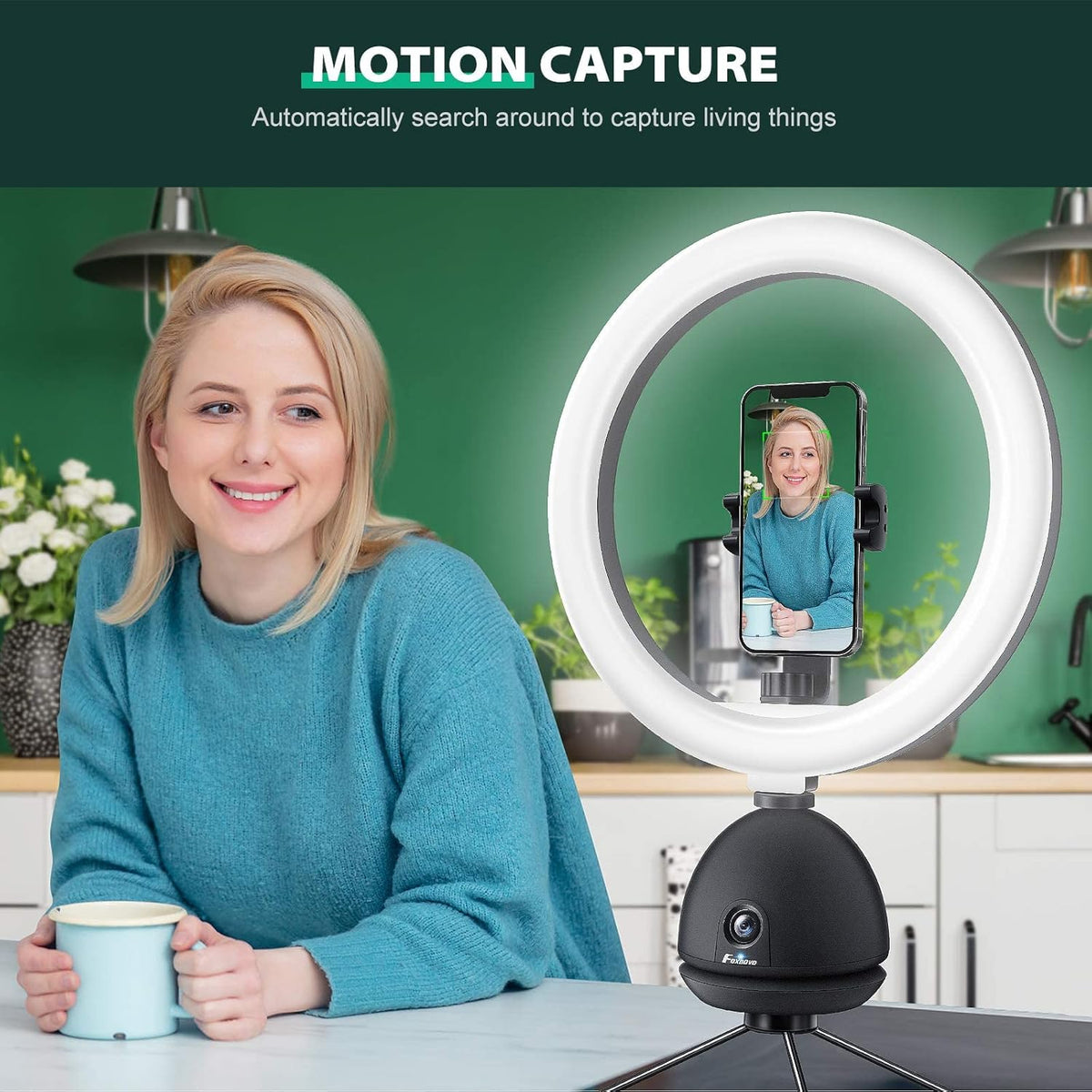 Auto Face Tracking Phone Holder with 10'' Selfie Ring Light and Tripod Stand T810