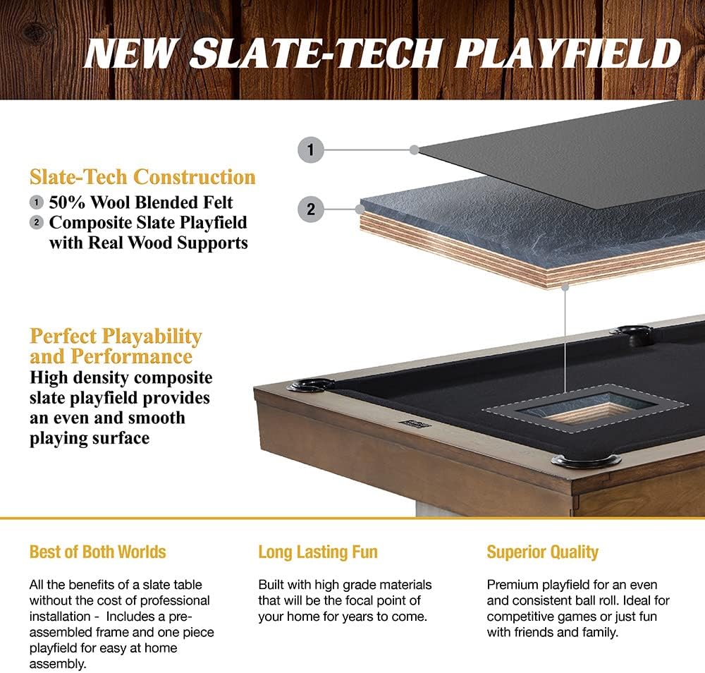 8' Slate-Tech Drop Pocket Table with Pool Ball and Cue Stick Set Z8160