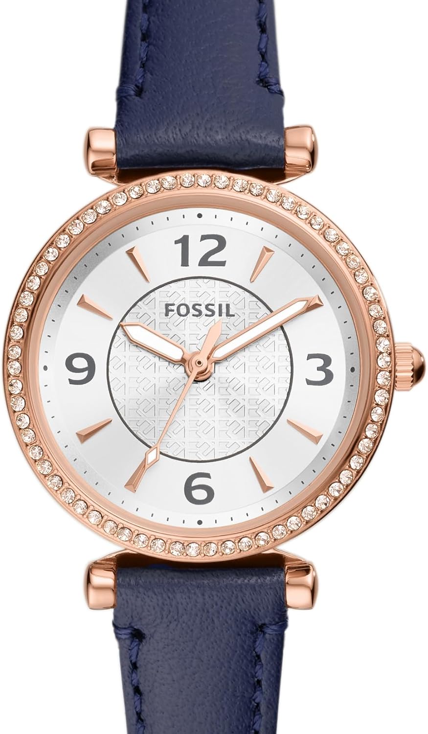 Rose Gold Navy Stainless Steel and Leather Three-Hand Watch Y439
