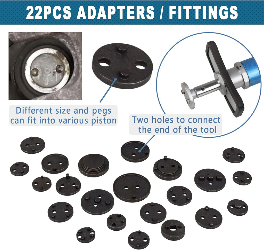 23 Pc Pneumatic Brake Caliper Wind Back Tool Kit with Adapters Y841