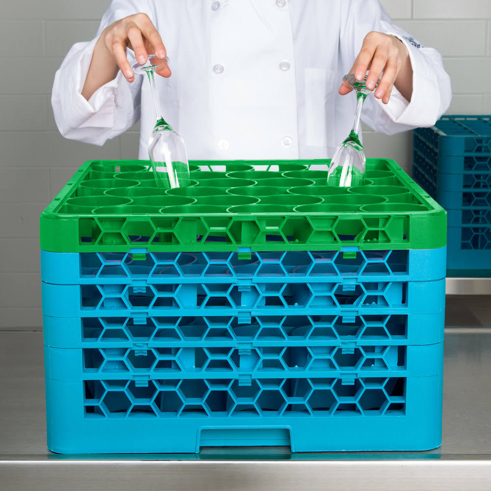 Green 30 Compartment Glass Rack with 5 Extenders K3427