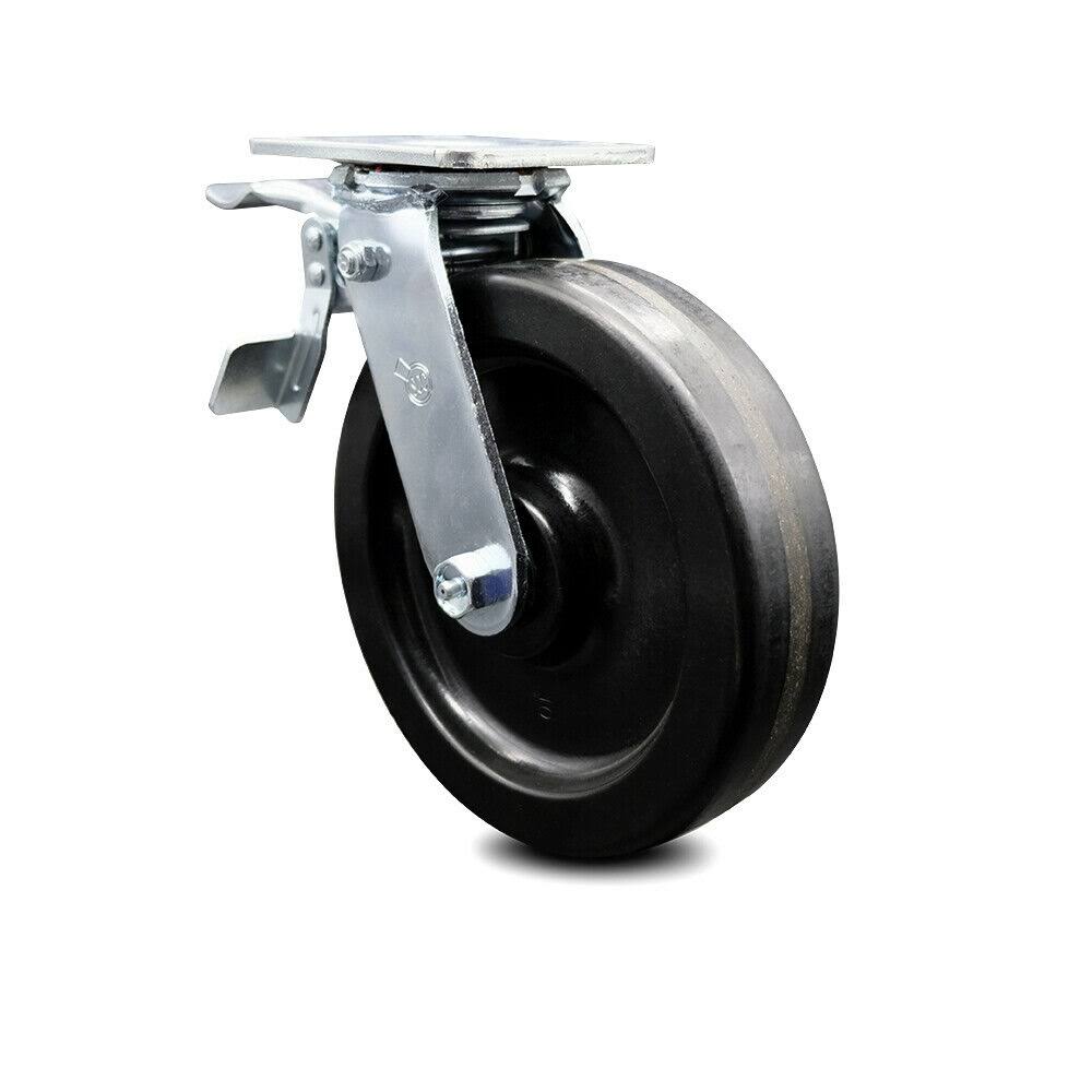 8 Inch Black Swivel Plate Caster with Total Lock Brake K351050