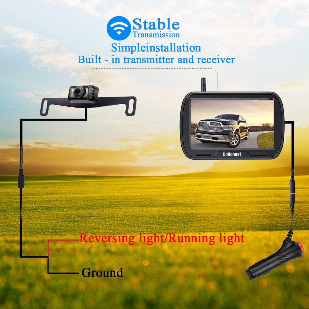 Wireless Backup Camera with 5'' Monitor HD 1080P H734