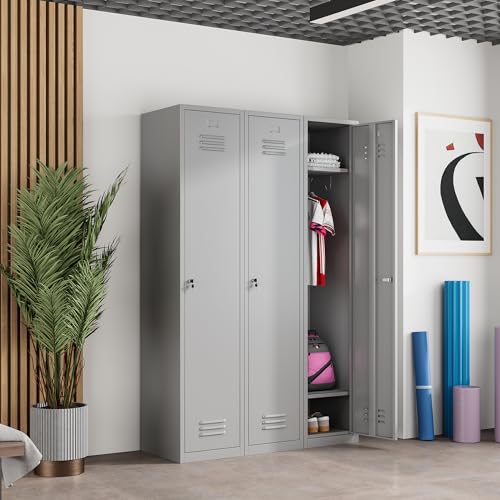 71" Tall Grey Steel Lockable Metal Locker P1375