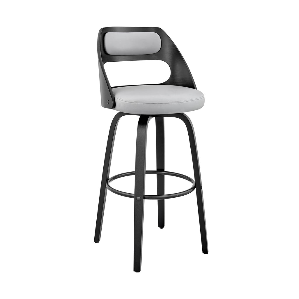 Gray and Black Leatherette Barstool with Cut Out Back T8510