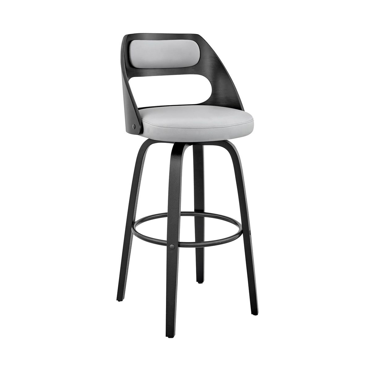 Gray and Black Leatherette Barstool with Cut Out Back T8510