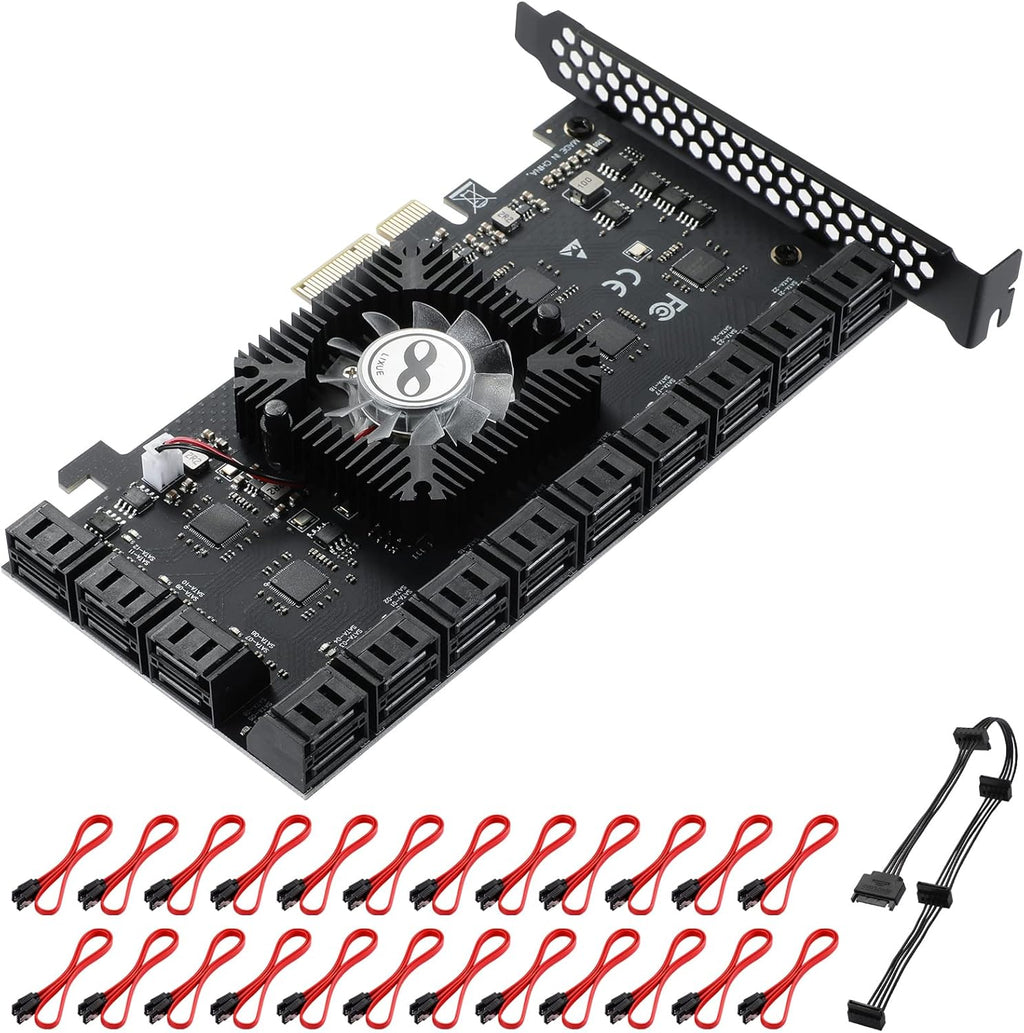 PCIe 6 SATA 4X Card with 6 SATA Cables and Low Profile Bracket B189