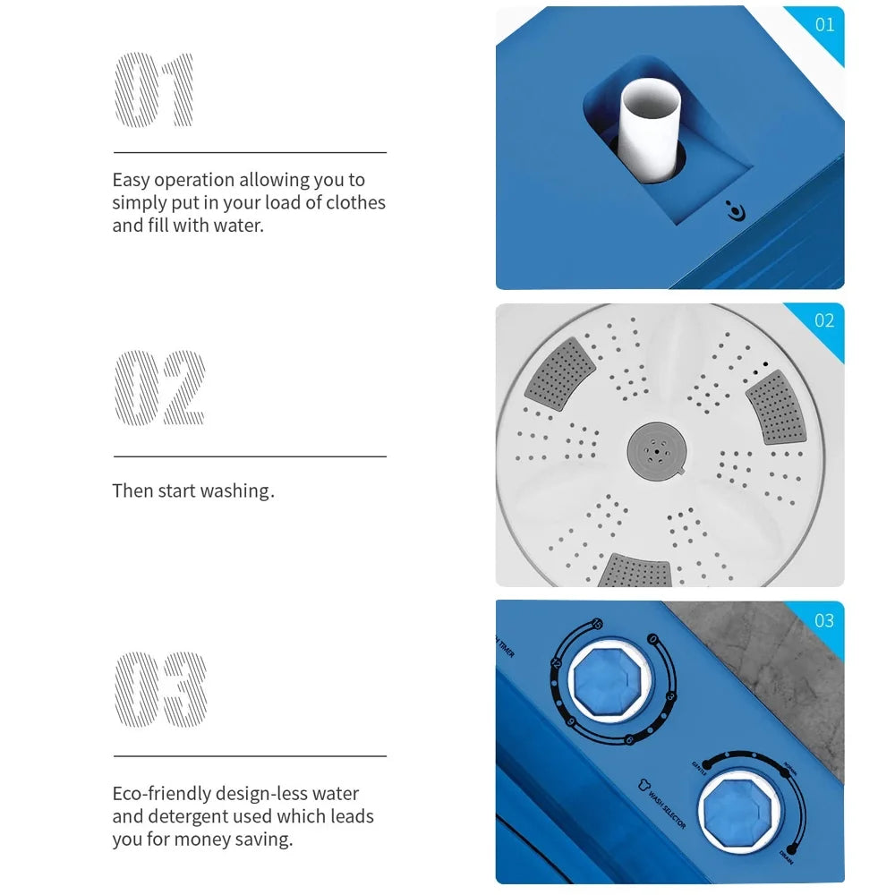Semi-automatic Twin Tub Washing Machine, 26Lbs, White&Blue V351