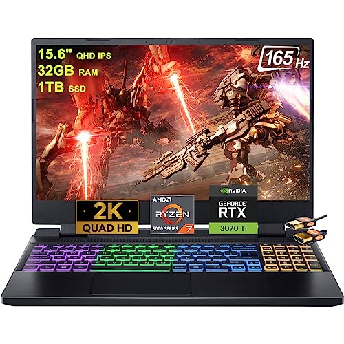 15.6" QHD IPS 165Hz Gaming Laptop with AMD Ryzen 7 6800H 64GB RAM 1TB SSD GeForce RTX3070Ti 8GB Graphic Black Z990313
