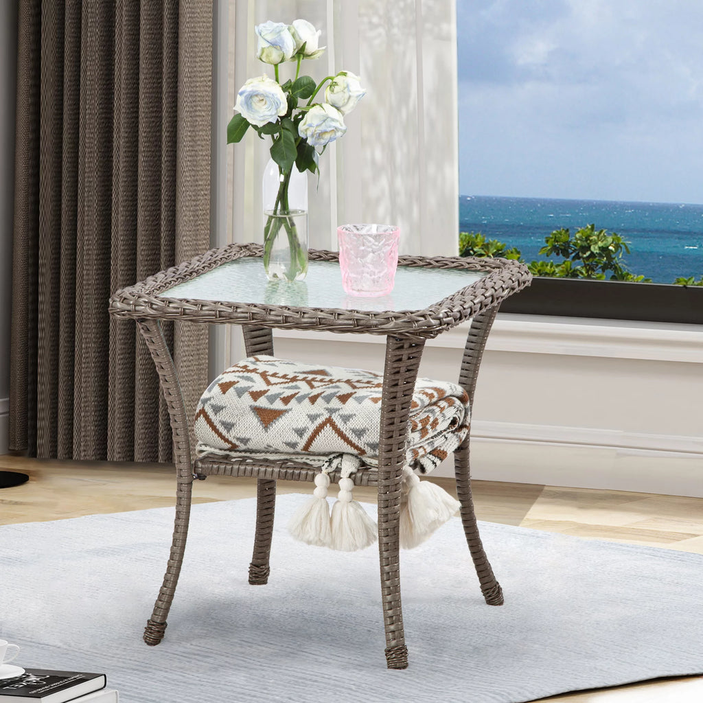 Rattan Wicker Coffee Table Glass Top Steel Frame U577312