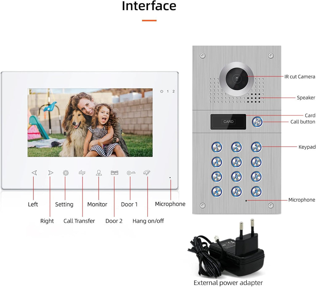 7 Inch Wired Video Doorbell 960P Camera IP65 Waterproof P25702