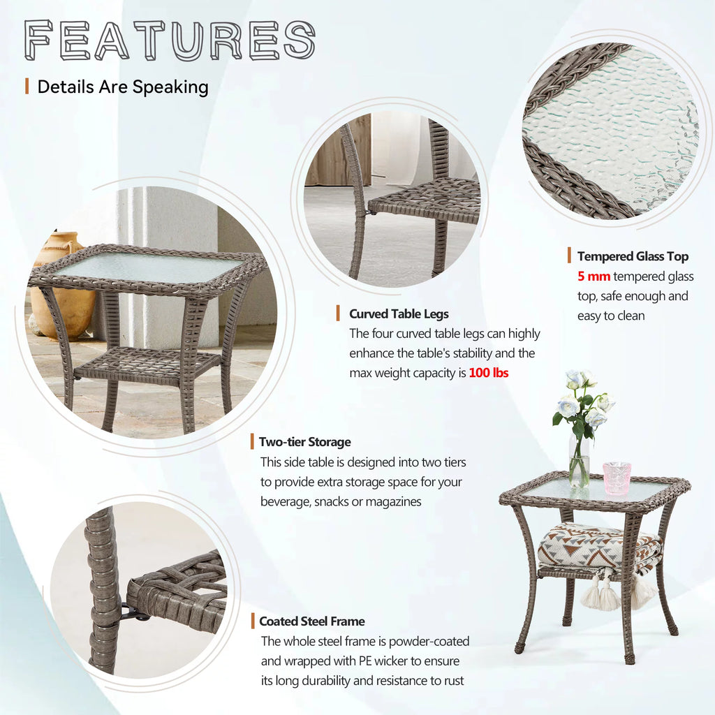 Rattan Wicker Coffee Table Glass Top Steel Frame U577312