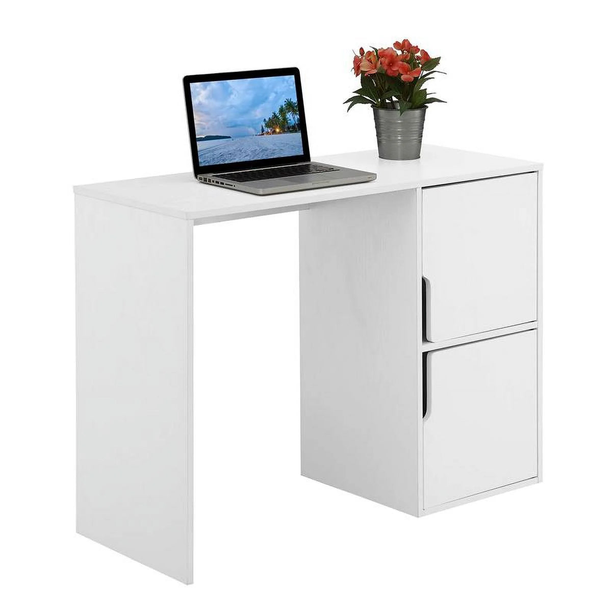 Student Desk with Storage Cabinets in White Wood Finish K257