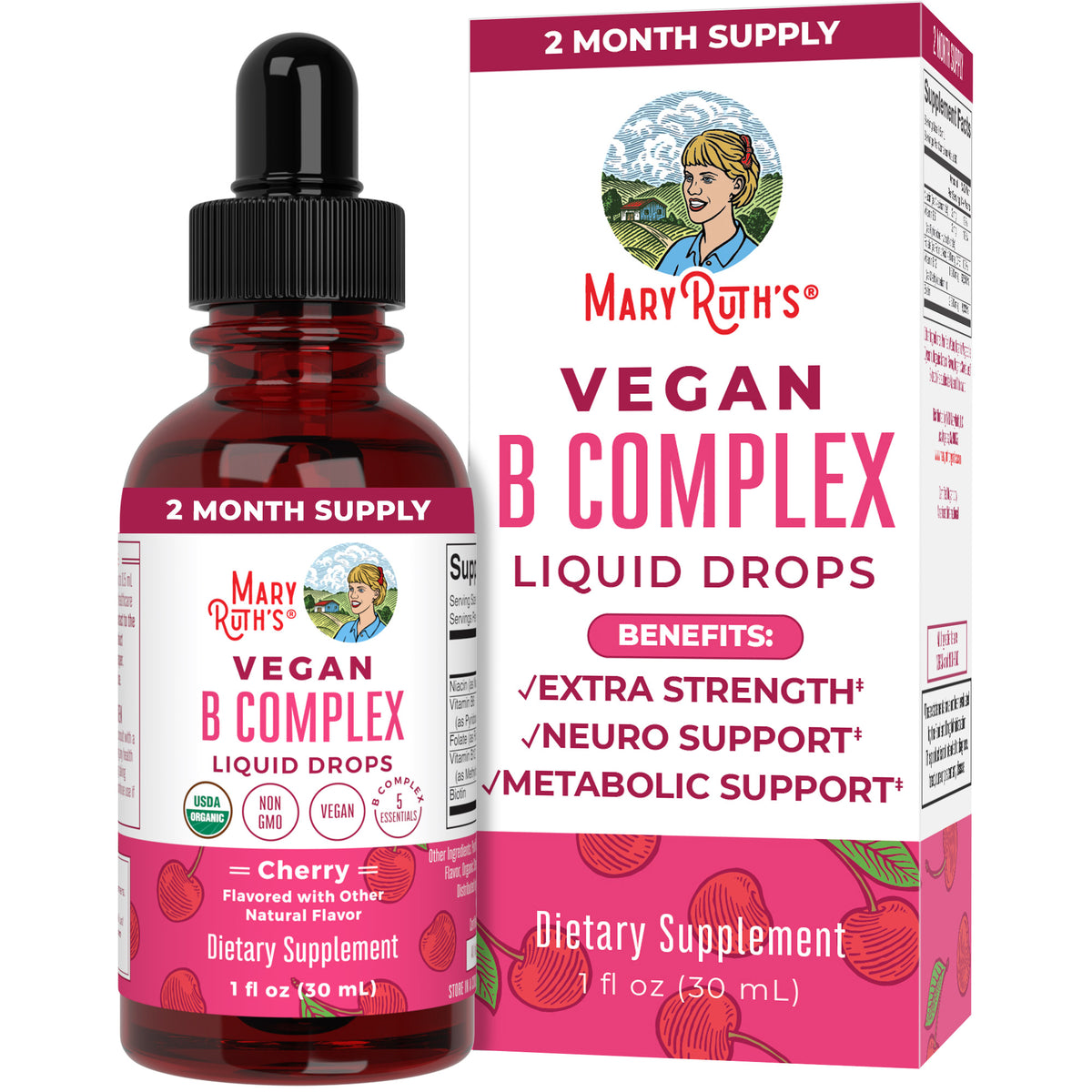 USDA Organic Vegan Vitamin B Complex Liquid Drops, Cherry Flavor, 1 fl oz / 30 ml E110427