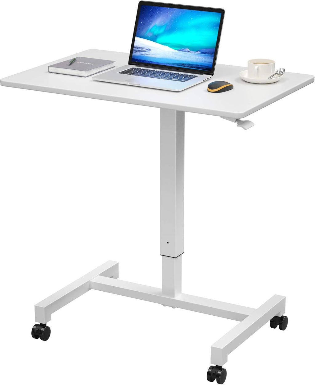 27'' Pneumatic Adjustable Height Mobile Standing Desk Cart White K998