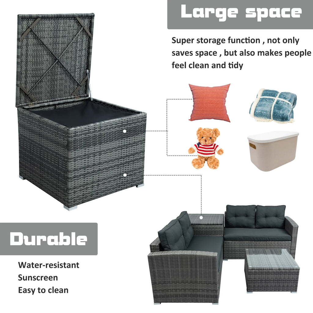 4 Pcs Wicker Patio Conversation Sofa Set with Storage Box & Table W38409