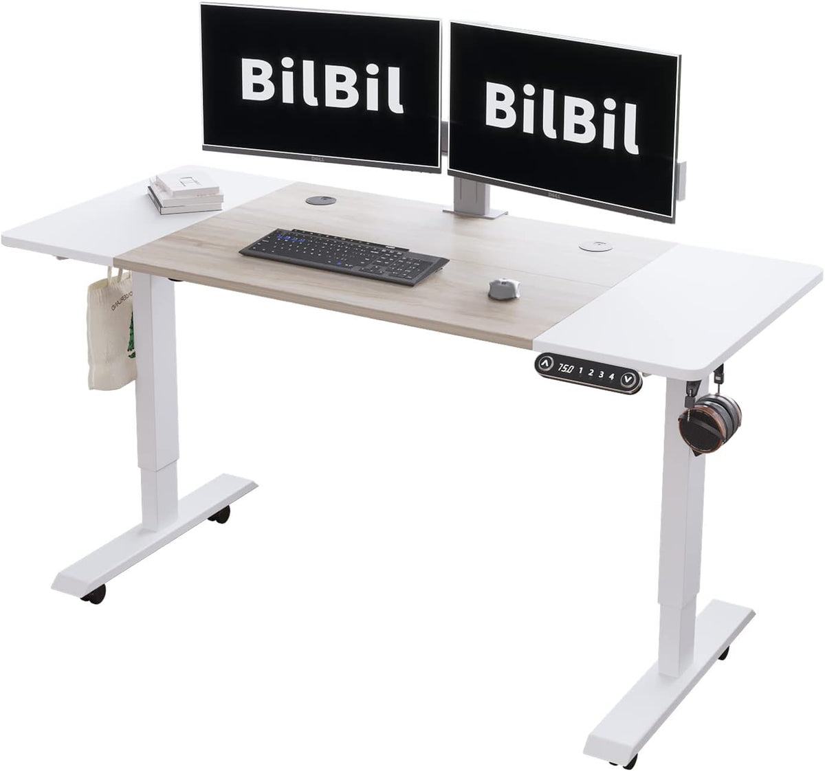 Black Frame Rustic Brown Top Electric Standing Desk with Splice Board E77318