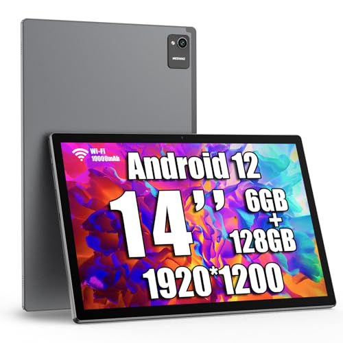 Space Gray 14 Inch Android 13 Tablet with 1200P IPS HD Screen, 8 Core, 6GB+128GB, Wi-Fi 5, 10000mAh Battery, 5MP+32MP Cameras S14842