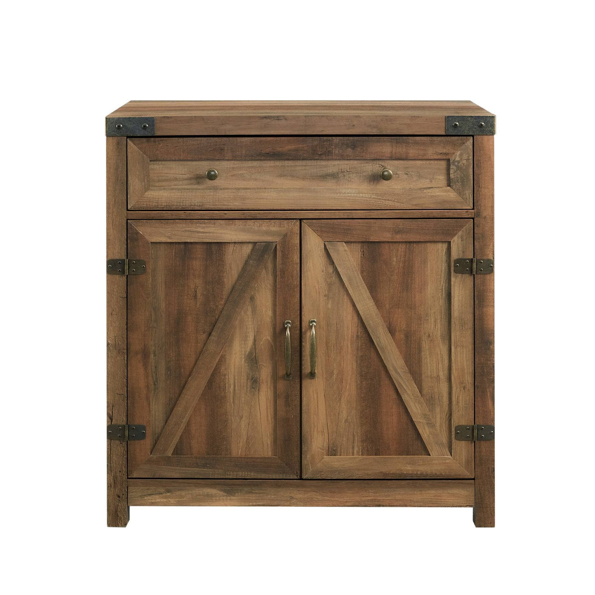 Rustic Farmhouse Barn Door Accent Cabinet Brown N65937