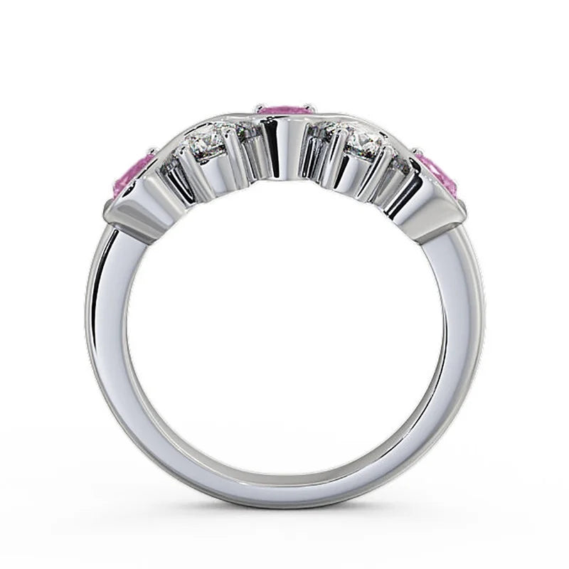 14K White Gold Pink Sapphire Diamond Eternity Band Size 7 W8284