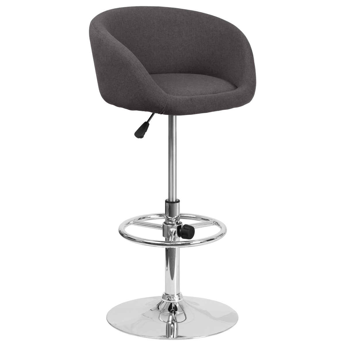 Charcoal Fabric Adjustable Height Barstool with Barrel Back and Chrome Base J971916